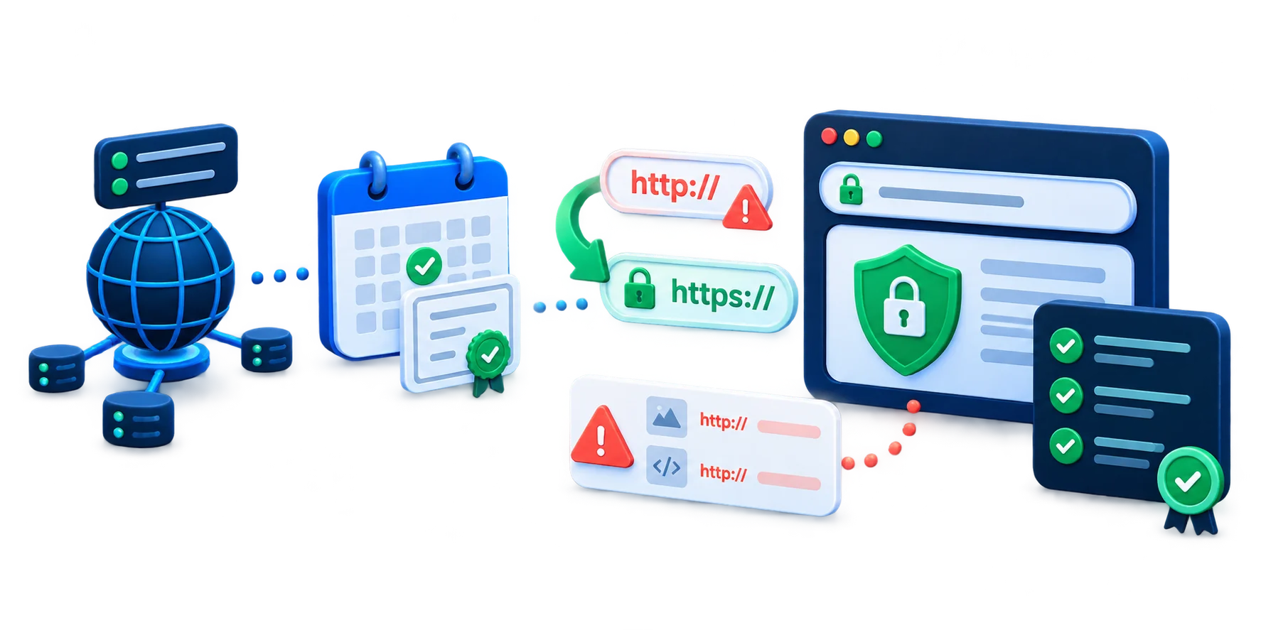Схема проверки сертификата и перенаправления HTTP на HTTPS
