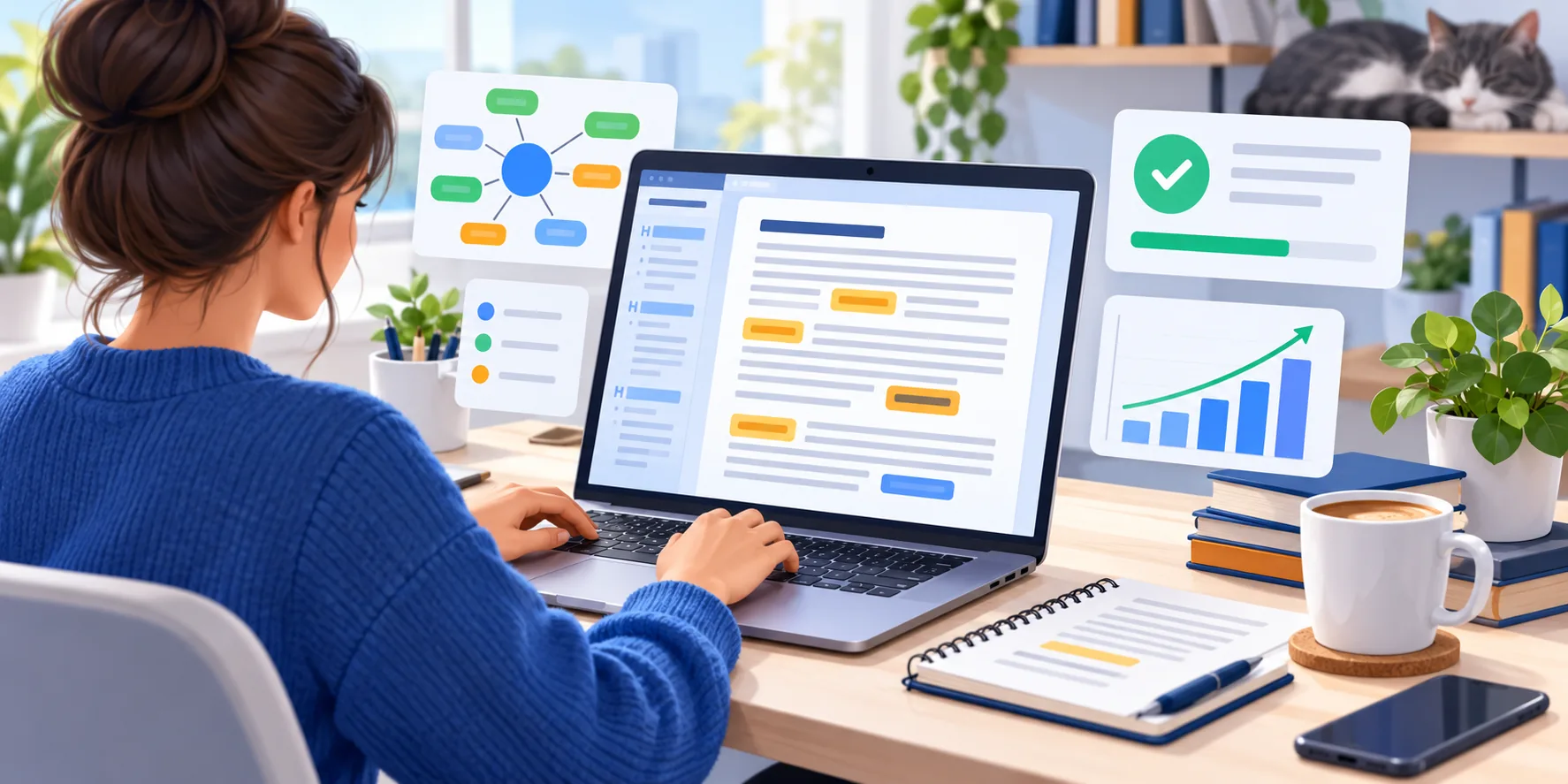 Редактор распределяет ключевые слова в SEO-статье по заголовкам и смысловым блокам