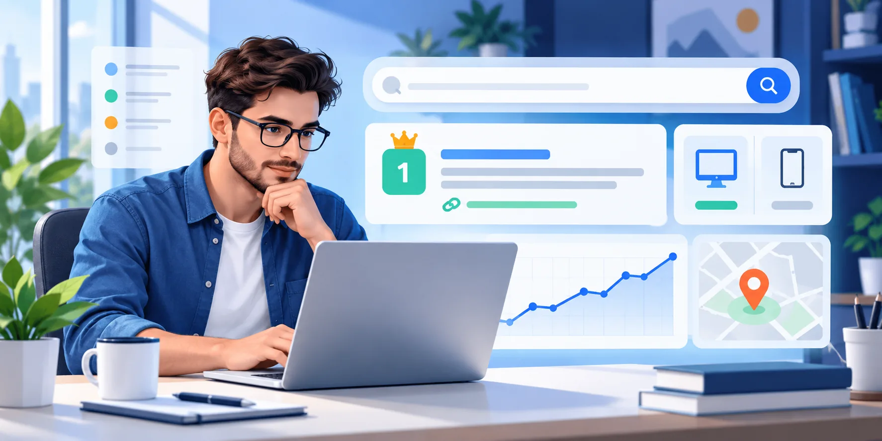 SEO-специалист проверяет место сайта по конкретному поисковому запросу